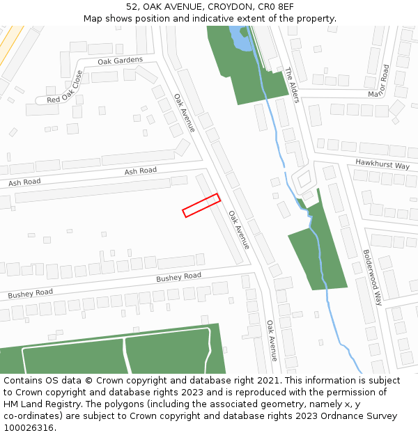 52, OAK AVENUE, CROYDON, CR0 8EF: Location map and indicative extent of plot