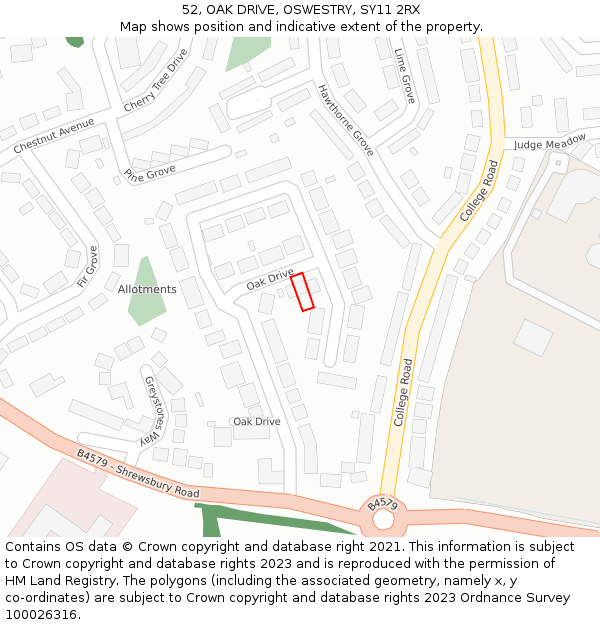 52, OAK DRIVE, OSWESTRY, SY11 2RX: Location map and indicative extent of plot
