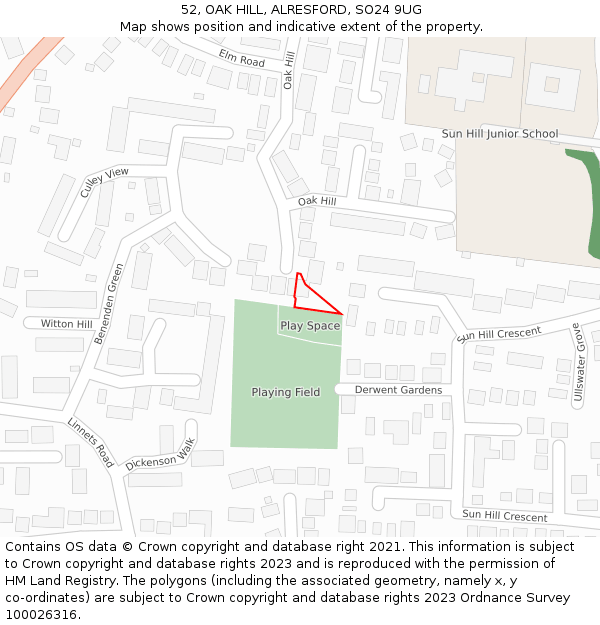 52, OAK HILL, ALRESFORD, SO24 9UG: Location map and indicative extent of plot