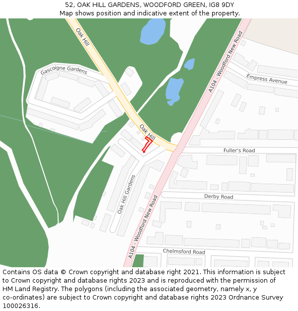 52, OAK HILL GARDENS, WOODFORD GREEN, IG8 9DY: Location map and indicative extent of plot