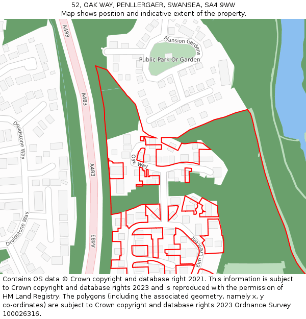 52, OAK WAY, PENLLERGAER, SWANSEA, SA4 9WW: Location map and indicative extent of plot