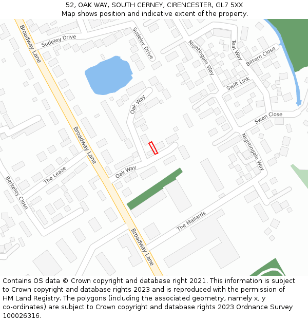 52, OAK WAY, SOUTH CERNEY, CIRENCESTER, GL7 5XX: Location map and indicative extent of plot