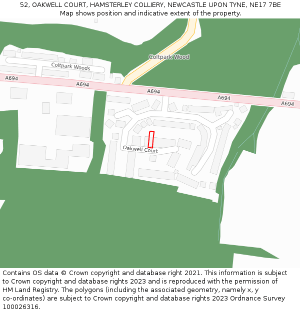 52, OAKWELL COURT, HAMSTERLEY COLLIERY, NEWCASTLE UPON TYNE, NE17 7BE: Location map and indicative extent of plot