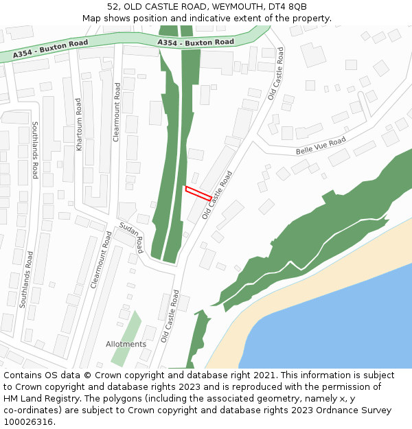 52, OLD CASTLE ROAD, WEYMOUTH, DT4 8QB: Location map and indicative extent of plot