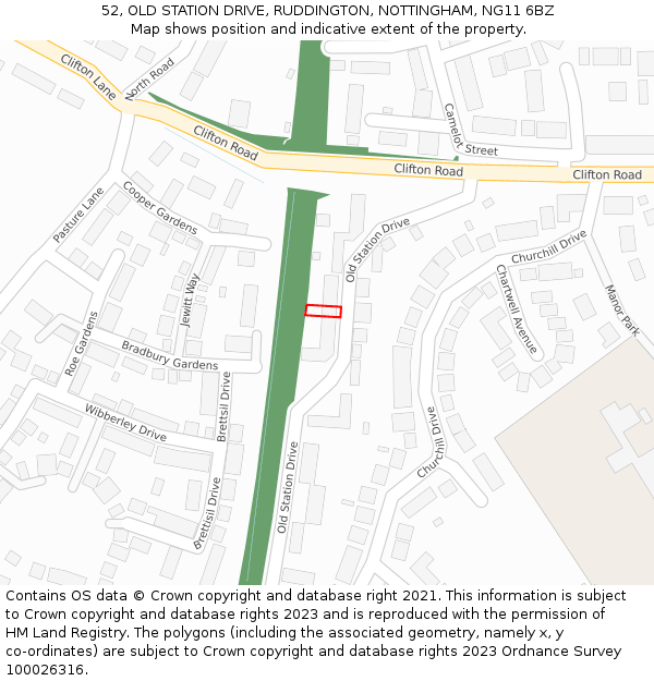 52, OLD STATION DRIVE, RUDDINGTON, NOTTINGHAM, NG11 6BZ: Location map and indicative extent of plot