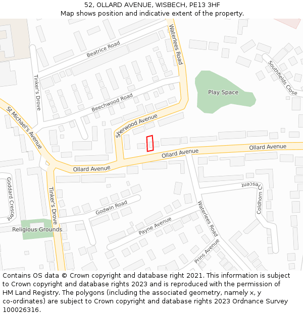 52, OLLARD AVENUE, WISBECH, PE13 3HF: Location map and indicative extent of plot