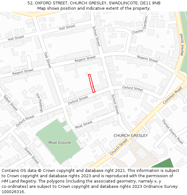 52, OXFORD STREET, CHURCH GRESLEY, SWADLINCOTE, DE11 9NB: Location map and indicative extent of plot