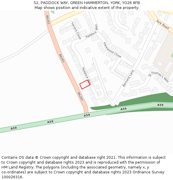 52, PADDOCK WAY, GREEN HAMMERTON, YORK, YO26 8FB: Location map and indicative extent of plot