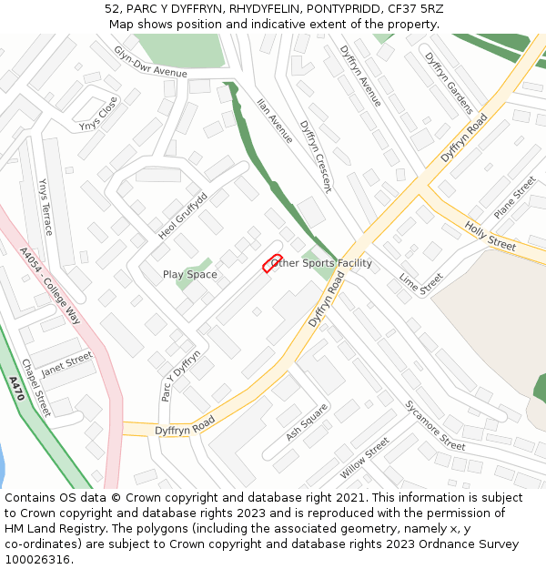 52, PARC Y DYFFRYN, RHYDYFELIN, PONTYPRIDD, CF37 5RZ: Location map and indicative extent of plot