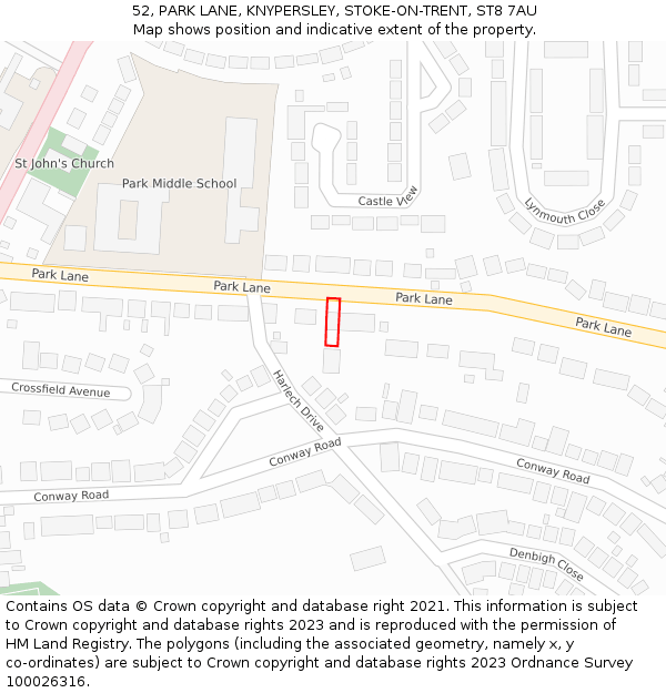 52, PARK LANE, KNYPERSLEY, STOKE-ON-TRENT, ST8 7AU: Location map and indicative extent of plot