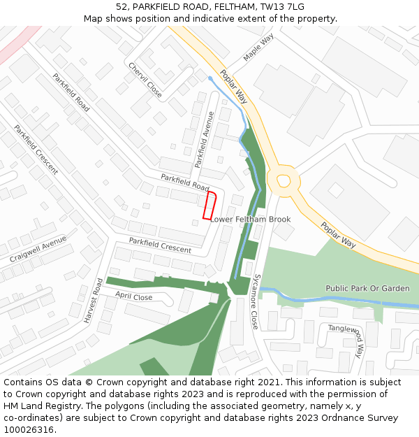 52, PARKFIELD ROAD, FELTHAM, TW13 7LG: Location map and indicative extent of plot