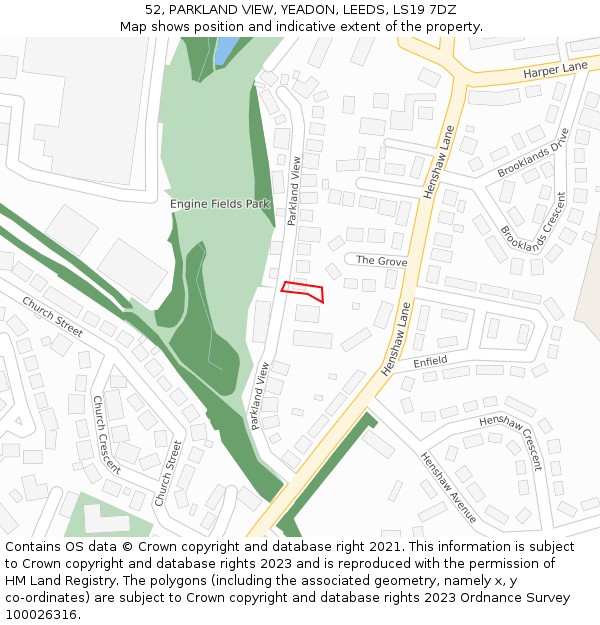 52, PARKLAND VIEW, YEADON, LEEDS, LS19 7DZ: Location map and indicative extent of plot