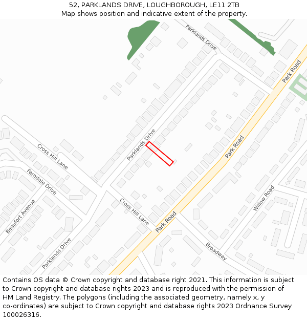 52, PARKLANDS DRIVE, LOUGHBOROUGH, LE11 2TB: Location map and indicative extent of plot