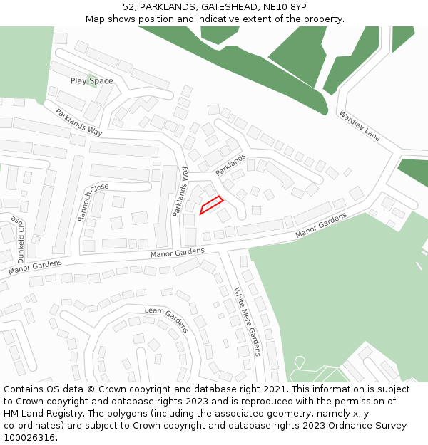 52, PARKLANDS, GATESHEAD, NE10 8YP: Location map and indicative extent of plot