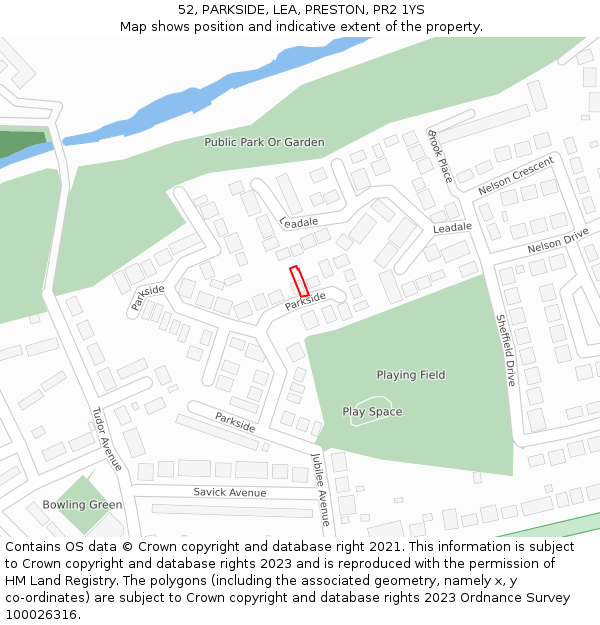 52, PARKSIDE, LEA, PRESTON, PR2 1YS: Location map and indicative extent of plot