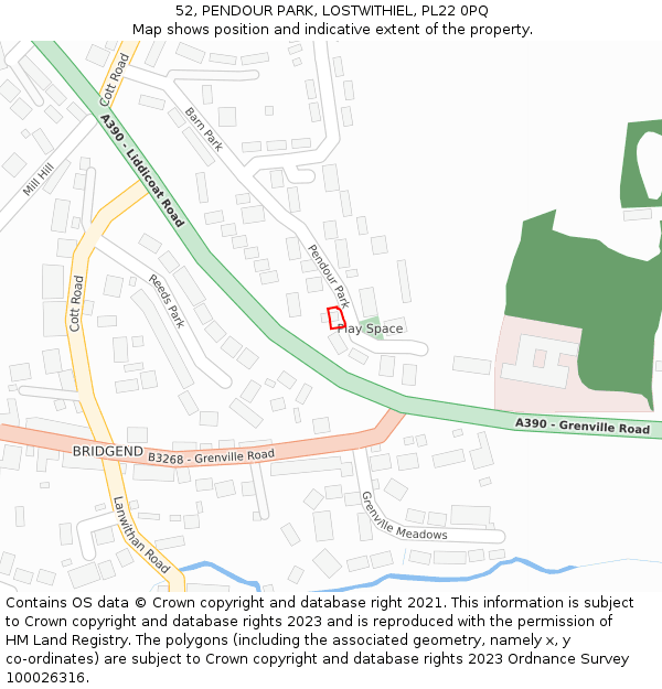 52, PENDOUR PARK, LOSTWITHIEL, PL22 0PQ: Location map and indicative extent of plot