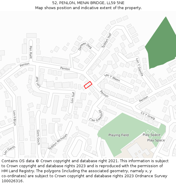 52, PENLON, MENAI BRIDGE, LL59 5NE: Location map and indicative extent of plot