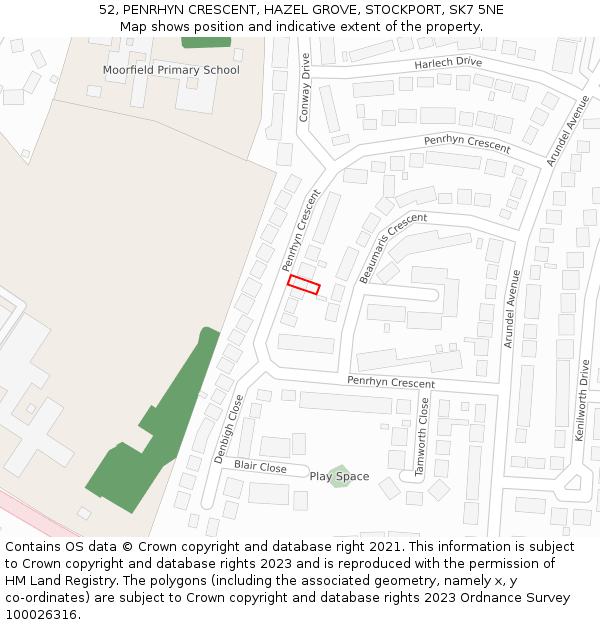 52, PENRHYN CRESCENT, HAZEL GROVE, STOCKPORT, SK7 5NE: Location map and indicative extent of plot