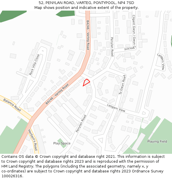 52, PENYLAN ROAD, VARTEG, PONTYPOOL, NP4 7SD: Location map and indicative extent of plot