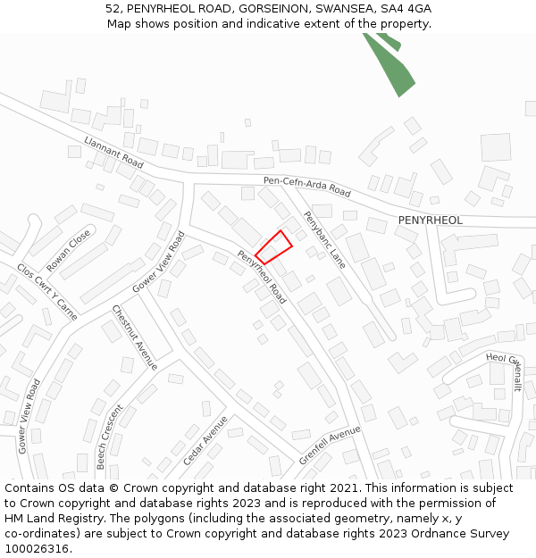 52, PENYRHEOL ROAD, GORSEINON, SWANSEA, SA4 4GA: Location map and indicative extent of plot