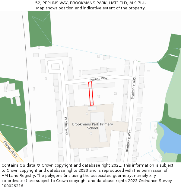 52, PEPLINS WAY, BROOKMANS PARK, HATFIELD, AL9 7UU: Location map and indicative extent of plot