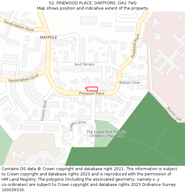 52, PINEWOOD PLACE, DARTFORD, DA2 7WQ: Location map and indicative extent of plot