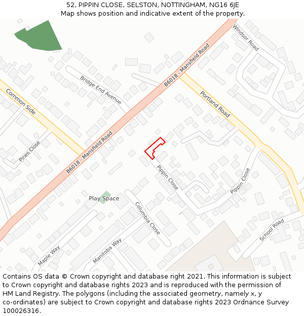 52, PIPPIN CLOSE, SELSTON, NOTTINGHAM, NG16 6JE: Location map and indicative extent of plot