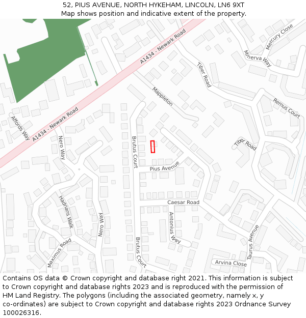 52, PIUS AVENUE, NORTH HYKEHAM, LINCOLN, LN6 9XT: Location map and indicative extent of plot