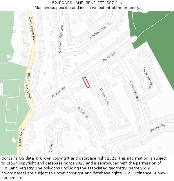 52, POORS LANE, BENFLEET, SS7 2LN: Location map and indicative extent of plot