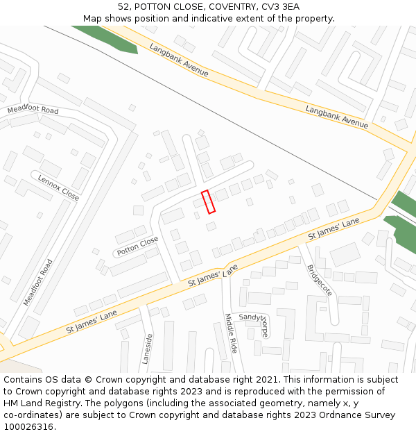 52, POTTON CLOSE, COVENTRY, CV3 3EA: Location map and indicative extent of plot