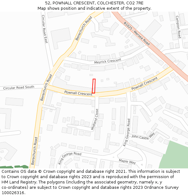 52, POWNALL CRESCENT, COLCHESTER, CO2 7RE: Location map and indicative extent of plot