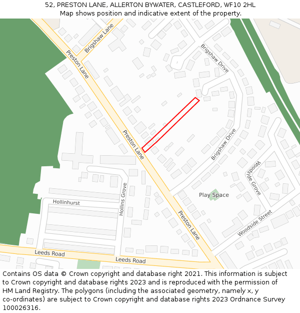 52, PRESTON LANE, ALLERTON BYWATER, CASTLEFORD, WF10 2HL: Location map and indicative extent of plot