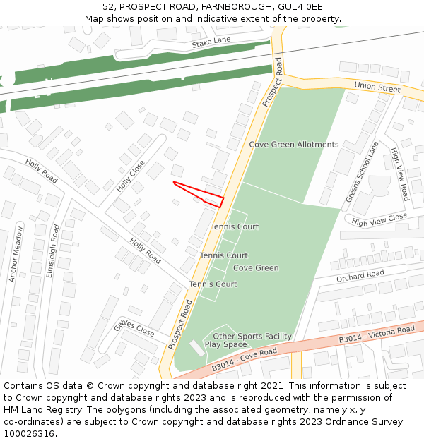 52, PROSPECT ROAD, FARNBOROUGH, GU14 0EE: Location map and indicative extent of plot