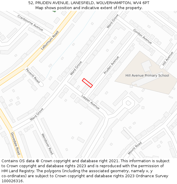 52, PRUDEN AVENUE, LANESFIELD, WOLVERHAMPTON, WV4 6PT: Location map and indicative extent of plot