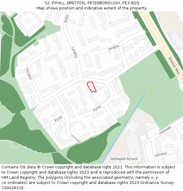 52, PYHILL, BRETTON, PETERBOROUGH, PE3 8QQ: Location map and indicative extent of plot