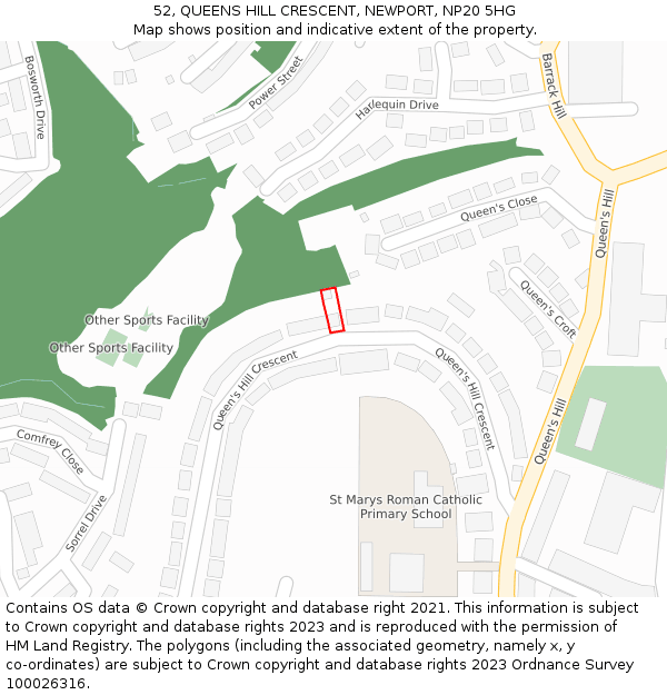52, QUEENS HILL CRESCENT, NEWPORT, NP20 5HG: Location map and indicative extent of plot