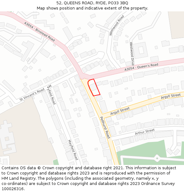 52, QUEENS ROAD, RYDE, PO33 3BQ: Location map and indicative extent of plot