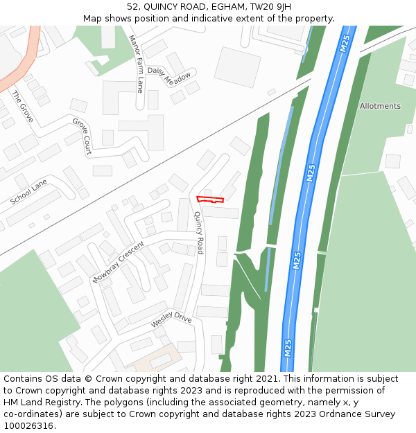 52, QUINCY ROAD, EGHAM, TW20 9JH: Location map and indicative extent of plot