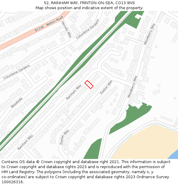 52, RAINHAM WAY, FRINTON-ON-SEA, CO13 9NS: Location map and indicative extent of plot