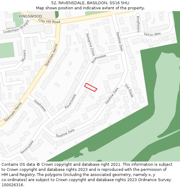 52, RAVENSDALE, BASILDON, SS16 5HU: Location map and indicative extent of plot