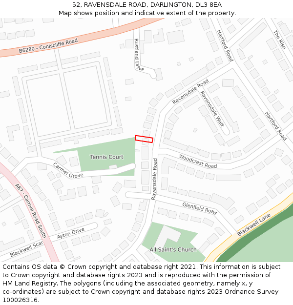 52, RAVENSDALE ROAD, DARLINGTON, DL3 8EA: Location map and indicative extent of plot