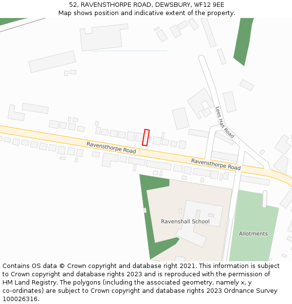 52, RAVENSTHORPE ROAD, DEWSBURY, WF12 9EE: Location map and indicative extent of plot