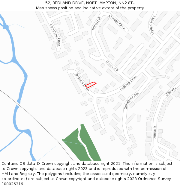 52, REDLAND DRIVE, NORTHAMPTON, NN2 8TU: Location map and indicative extent of plot