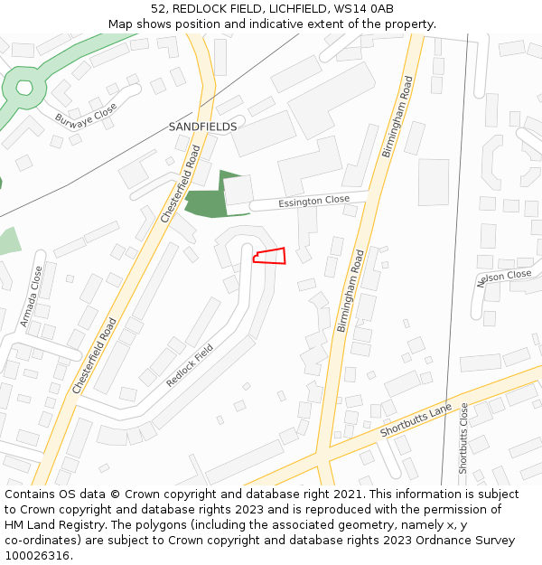 52, REDLOCK FIELD, LICHFIELD, WS14 0AB: Location map and indicative extent of plot