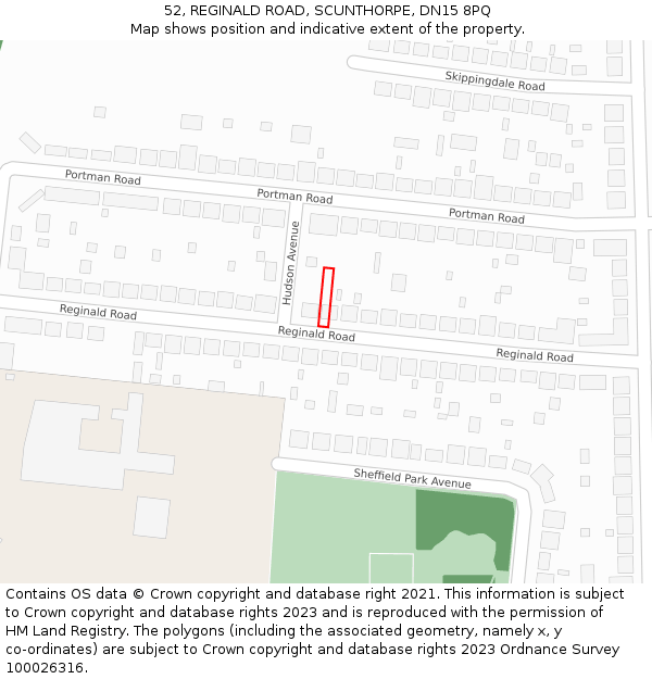 52, REGINALD ROAD, SCUNTHORPE, DN15 8PQ: Location map and indicative extent of plot