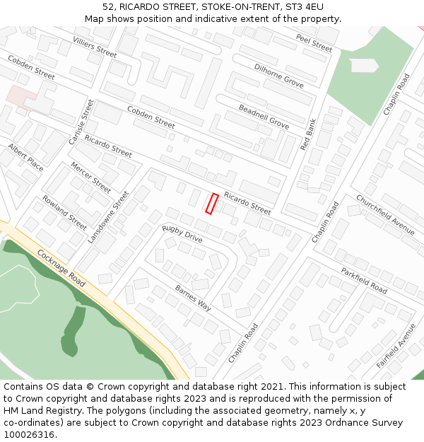 52, RICARDO STREET, STOKE-ON-TRENT, ST3 4EU: Location map and indicative extent of plot