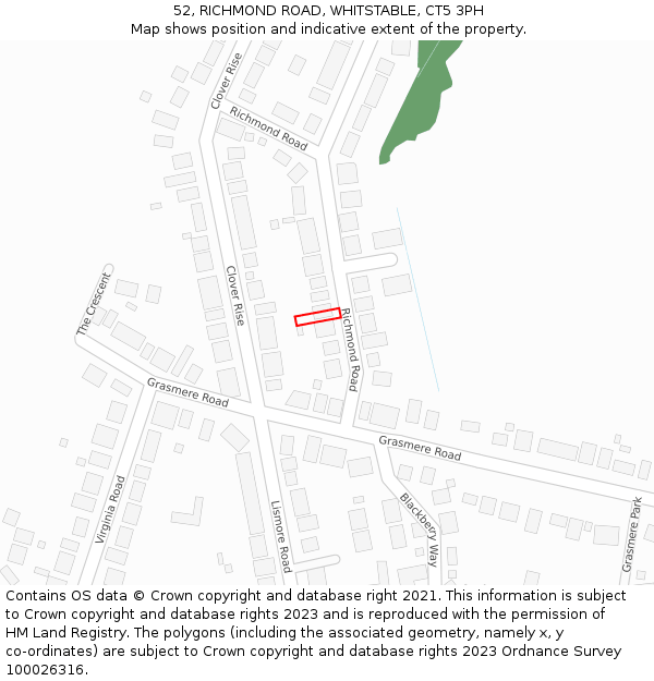 52, RICHMOND ROAD, WHITSTABLE, CT5 3PH: Location map and indicative extent of plot