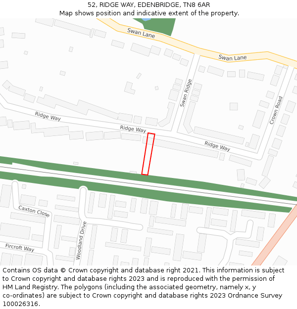 52, RIDGE WAY, EDENBRIDGE, TN8 6AR: Location map and indicative extent of plot