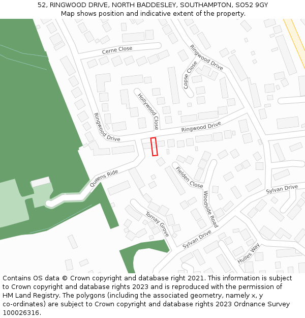 52, RINGWOOD DRIVE, NORTH BADDESLEY, SOUTHAMPTON, SO52 9GY: Location map and indicative extent of plot