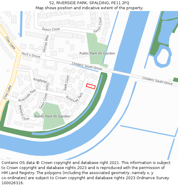 52, RIVERSIDE PARK, SPALDING, PE11 2FQ: Location map and indicative extent of plot
